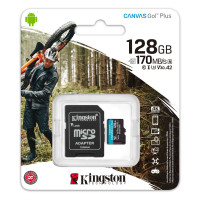 Карта пам'яті microSDXC (UHS-1 U3) Kingston Canvas Go Plus 128Gb class 10 A2 V30 (R170MB/s, W90MB/s) (adapter SD)