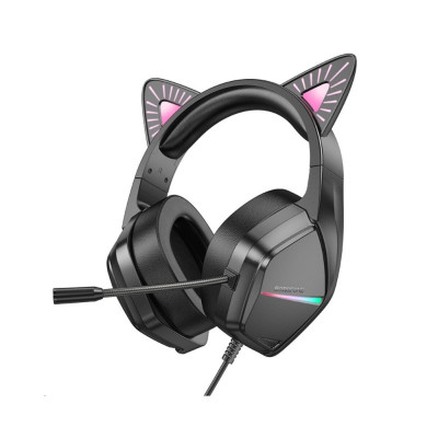 Навушники BOROFONE BO106 Cute cat ear luminous gaming headphones Phantom Cat - зображення 1