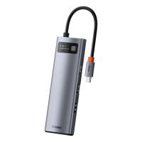 USB-хаб Baseus Metal Gleam Series 8-in-1 Multifunctional Type-C HUB Docking Station Gray（Type-C to HDMI*1+USB3.0*3+PD*1+RJ45*1+SD/TF*1) (Колір Gray) - фото № 3