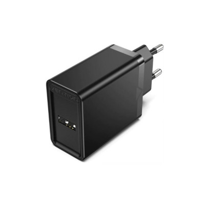 Зарядный пристрій Vention 1-портовое USB-зарядное устройство (12 Вт), вилка европейского стандарта, черный (FAAB0-EU) - изображение 1