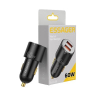 Автомобільний зарядний пристрій Essager City Dual Type-C + USB-A Car Charger 60W  black (ECC2C1A-FF01) (Цвет Черный) - фото № 2