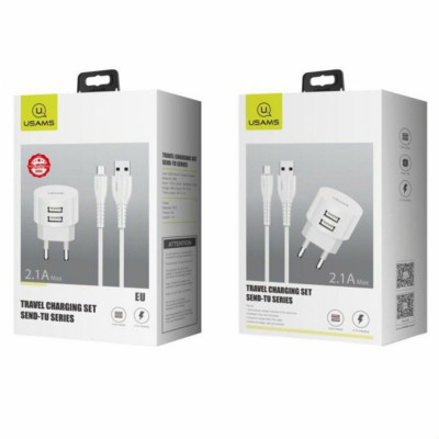 МЗП Usams Travel Charging Set Send-Tu Series (T20 Dual USB Round Charger+U35 Type-C) Белый (XTXLOGT18TC05) - изображение 4