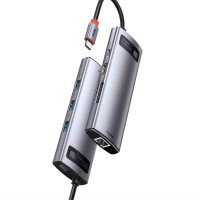 USB-хаб Baseus Metal Gleam Series 8-in-1 Multifunctional Type-C HUB Docking Station Gray（Type-C to HDMI*1+USB3.0*3+PD*1+RJ45*1+SD/TF*1) (Колір Gray) - фото № 4