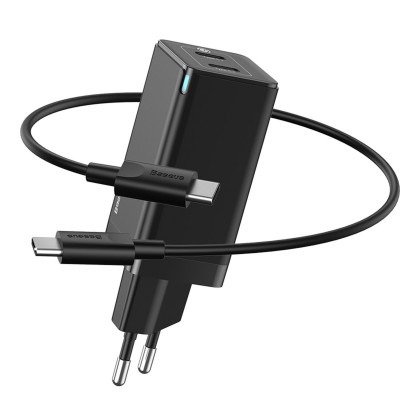 Мережевий зарядний пристрій Baseus GaN2 Q.Charger C+U 45W With Mini Cable Type-C toType-C 60W Black - изображение 2