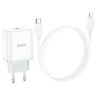 Мережевий зарядний пристрій HOCO C104A Stage single port PD20W charger set (C to iP)(EU) White (Колір 7068) - фото № 6