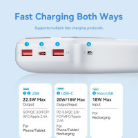 Зовнішній акумулятор Vention 20000mAh Power Bank (Micro-USB + USB-C + USB-A + USB-A) 22.5W White LED Display Type (Цвет White) - фото № 5