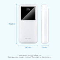 Зовнішній акумулятор Vention 20000mAh Power Bank (Micro-USB + USB-C + USB-A + USB-A) 22.5W White LED Display Type (Цвет White) - фото № 7