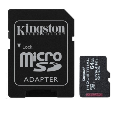 microSDXC (UHS-1 U3) Kingston Industrial 64Gb class 10 V30 А1 (adapter SD) (SDCIT2/64GB) - изображение 1