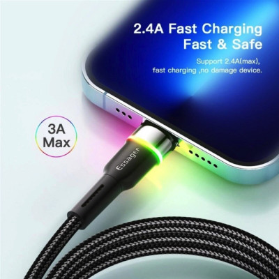 Кабель Essager Colorful LED USB-кабель для быстрой зарядки 2,4 А USB-A на Lightning 2 м, черный (EXCL-XCDA01) (EXCL-XCDA01) - изображение 5