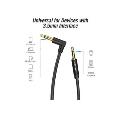 Кабель Vention 3.5mm Male to 90°Male Audio Cable 0.5M Black Metal Type (BAKBD-T) - изображение 2