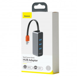 USB-Hub Baseus Steel Cannon Series USB A to USB3.0*3+RJ45 HUB Adapter Dark gray