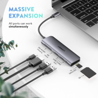 USB-хаб UGREEN USB-C to 2 Ports USB3.0-A Hub + HDMI + TF/SD with PD Power Supply (Space Gray) (Колір Серый) - фото № 3