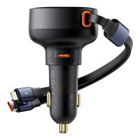 Автомобільний зарядний пристрій Baseus Enjoyment Pro Car Charger C+Retractable C & iP Cable 60W Cluster Black (Колір 7073) - фото № 4
