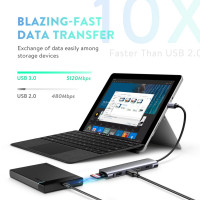 USB-хаб UGREEN USB-C to 2 Ports USB3.0-A Hub + HDMI + TF/SD with PD Power Supply (Space Gray) (Колір Серый) - фото № 6