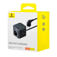 Мережевий зарядний пристрій Baseus PowerCombo Cube Power Strip 3AC+2U+2C 30W 1.5m EU Cluster Black (Колір Black) - фото № 2