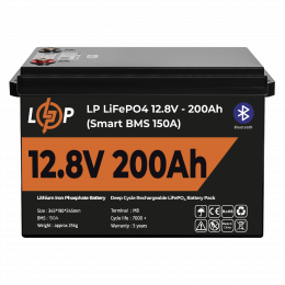 Акумулятор LP LiFePO4 12V (12,8V) - 200 Ah (2560Wh) (Smart BMS 150А) з BT пластик