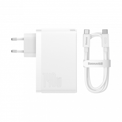Мережевий зарядний пристрій Baseus GaN5 Pro 3 порта, USB + Type-C 140W Белый (CCGP100202) - зображення 3