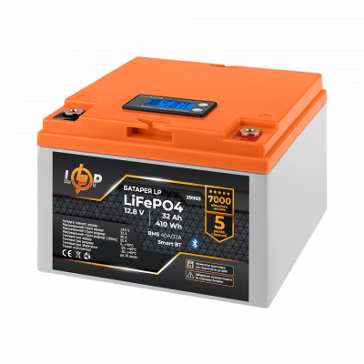 Аккумулятор LP LiFePO4 12,8V - 32 Ah (410Wh) (BMS 40А/32A) пластик LCD Smart BT