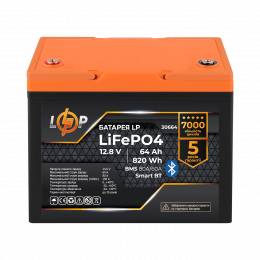 Акумулятор LP LiFePO4 12,8V - 64Ah (820Wh) (BMS 80A/64А) пластик Smart BT