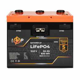 Акумулятор LP LiFePO4 12,8V - 64 Ah (820Wh) (BMS 80A/40А) пластик 2XT90 4USB стартер