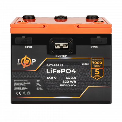 Аккумулятор LP LiFePO4 12,8V - 64 Ah (820Wh) (BMS 80A/40А) пластик 2XT90 4USB стартер