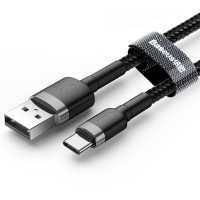 Кабель Baseus Cafule USB 2.0 to Type-C 2A 3M Чорний/Сірий (CATKLF-UG1) (Колір Черный/Серый) - фото № 2