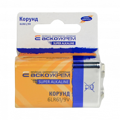 Батарейка лужна Корунд.6LR61.SC1 (shrink card 1)