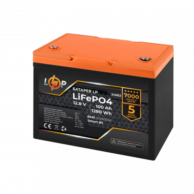 Акумулятор LP LiFePO4 12,8V - 100 Ah (1280Wh) (BMS 100A/50А) пластик Smart BT - изображение 2