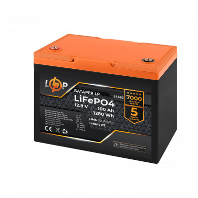 Акумулятор LP LiFePO4 12,8V - 100 Ah (1280Wh) (BMS 100A/50А) пластик Smart BT