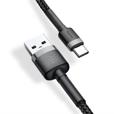 Кабель Baseus Cafule USB 2.0 to Type-C 2A 3M Чорний/Сірий (CATKLF-UG1) - изображение 3