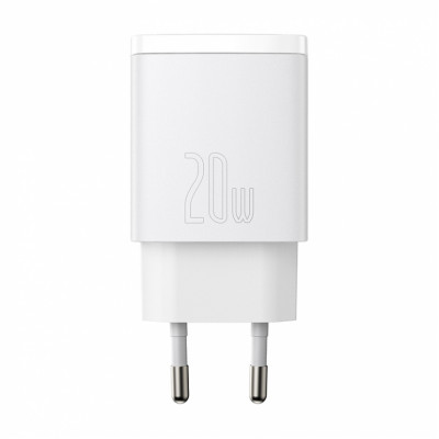 Зарядний пристрій Baseus Compact Quick Charger USB+Type-C 20W Білий (CCXJ-B02) - изображение 1