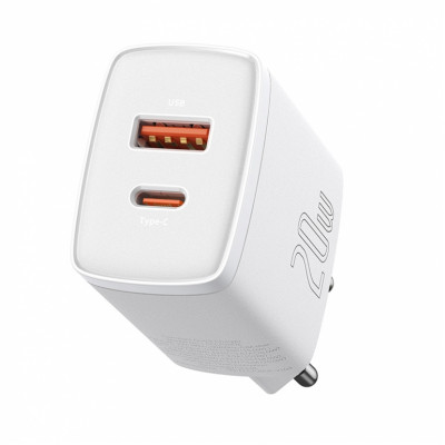 Зарядний пристрій Baseus Compact Quick Charger USB+Type-C 20W Білий (CCXJ-B02)