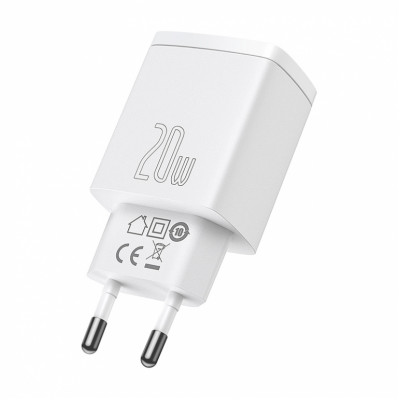 Зарядний пристрій Baseus Compact Quick Charger USB+Type-C 20W Білий (CCXJ-B02) - изображение 3