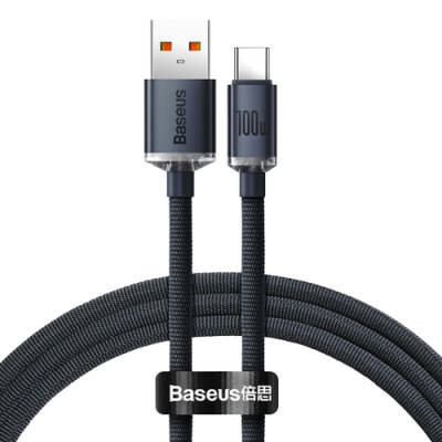 Кабель Baseus Crystal Shine USB 2.0 to Type-C 100W 1.2M Чорний (CAJY000401) - зображення 1