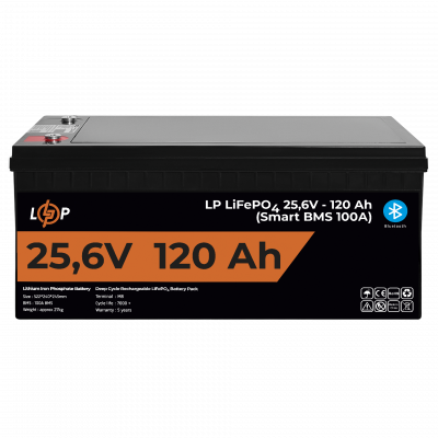 Акумулятор LP LiFePO4 25,6V - 120 Ah (3072Wh) (Smart BMS 100А) з BT пластик для ДБЖ