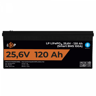 Акумулятор LP LiFePO4 25,6V - 120 Ah (3072Wh) (Smart BMS 100А) з BT пластик для ДБЖ