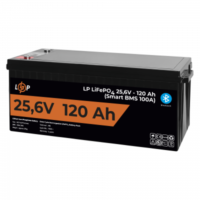 Акумулятор LP LiFePO4 25,6V - 120 Ah (3072Wh) (Smart BMS 100А) з BT пластик для ДБЖ