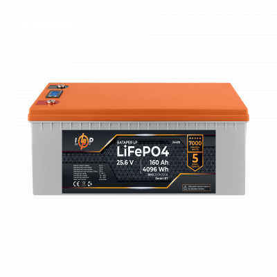 Акумулятор LP LiFePO4 25,6V - 160 Ah (4096Wh) (BMS 200A/100А) пластик LCD Smart BT