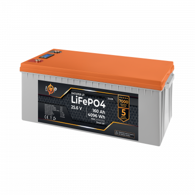 Акумулятор LP LiFePO4 25,6V - 160 Ah (4096Wh) (BMS 200A/100А) пластик LCD Smart BT