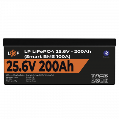 Акумулятор LP LiFePO4 24V (25,6V) - 200 Ah (5120Wh) (Smart BMS 100А) з BT пластик