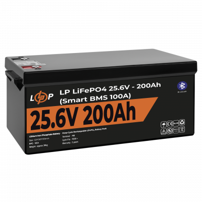 Акумулятор LP LiFePO4 24V (25,6V) - 200 Ah (5120Wh) (Smart BMS 100А) з BT пластик