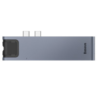 USB Hub Baseus Thunderbolt C Pro Seven-in-one Dual Type-C to USB3.0*2 + HDMI + RJ45 Ethernet + Type-C PD + microSD + SD card Cерый (CAHUB-L0G) , Атикул LP16514 |  купить на VILKI.NET - фото № 1