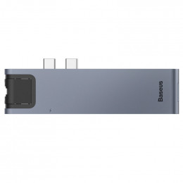 USB Hub Baseus Thunderbolt C Pro Seven-in-one Dual Type-C to USB3.0*2 + HDMI + RJ45 Ethernet + Type-C PD + microSD + SD card Cерый (CAHUB-L0G)