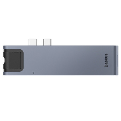 USB Hub Baseus Thunderbolt C Pro Dual Type-C to USB3.0*2+HDMI+RJ45+Type-C PD+ microSD+ SD(CAHUB-L0G) USB Hub Baseus Thunderbolt C Pro Seven-in-one Dual Type-C to USB3.0*2 + HDMI + RJ45 Ethernet + Type-C PD + microSD + SD card Cерый (CAHUB-L0G)