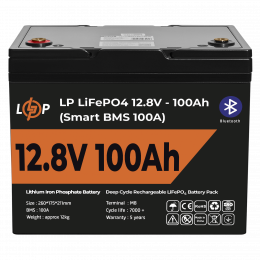 Акумулятор LP LiFePO4 12V (12,8V) - 100 Ah (1280Wh) (Smart BMS 100А) з BT пластик