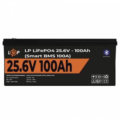 Акумулятор LP LiFePO4 24V (25,6V) - 100 Ah (2560Wh) (Smart BMS 100А) з BT пластик