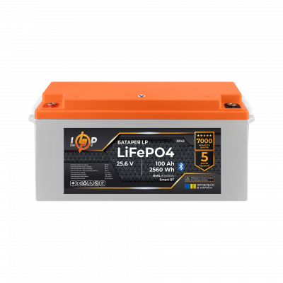 Акумулятор LP LiFePO4 25,6V - 100 Ah (2560Wh) (BMS 80A/50А) пластик Smart BT