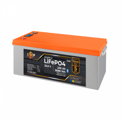 Акумулятор LP LiFePO4 25,6V - 230 Ah (5888Wh) (BMS 200A/200А) пластик LCD Smart BT