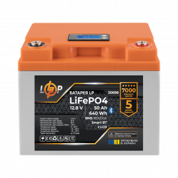 Акумулятор LP LiFePO4 12,8V - 50 Ah (640Wh) (BMS 80А/50A) пластик LCD Smart BT