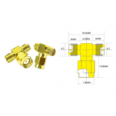 Трійник для FPV та радіообладнання (RP-SMA F - RP-SMA M - RP-SMA F) - изображение 1
